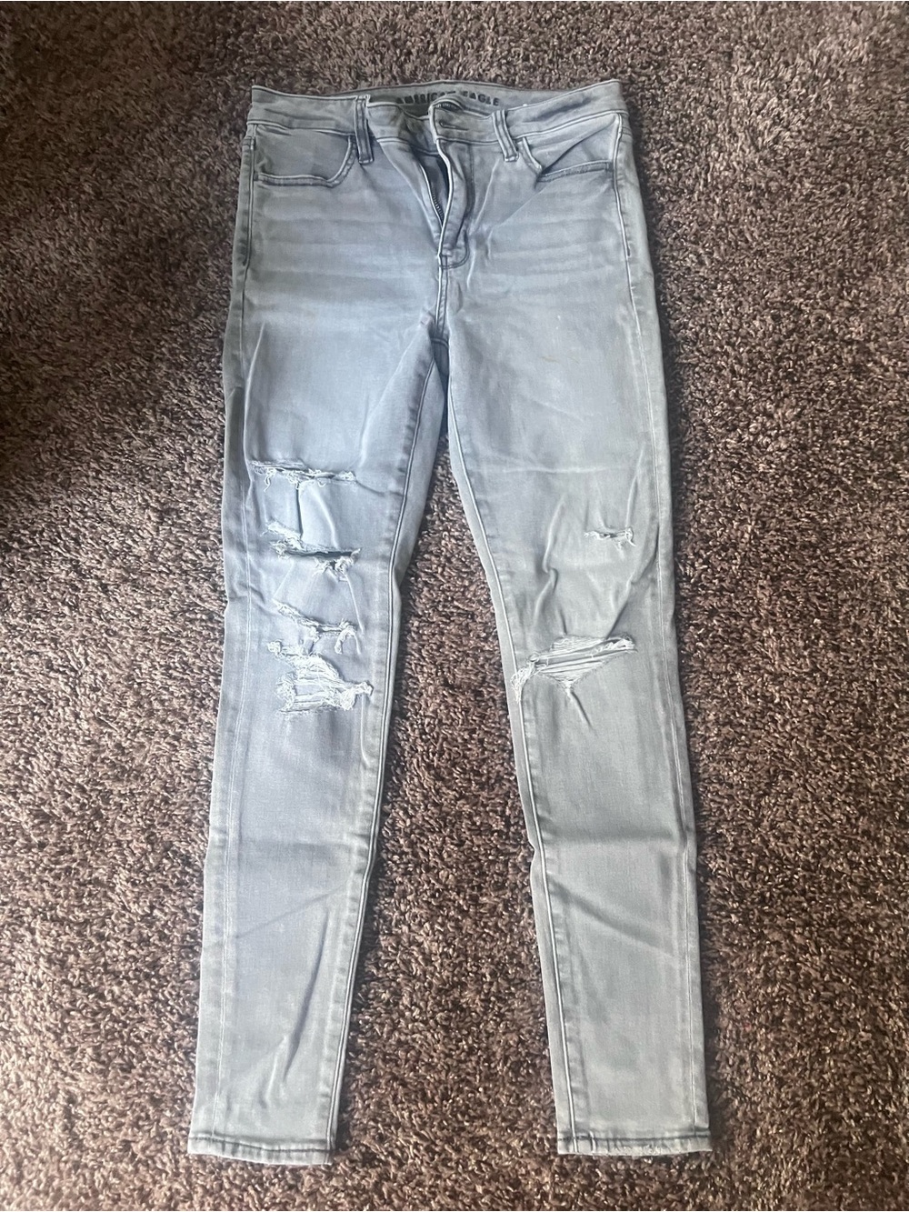 American Eagle Light Gray Distressed Skinny Jeans